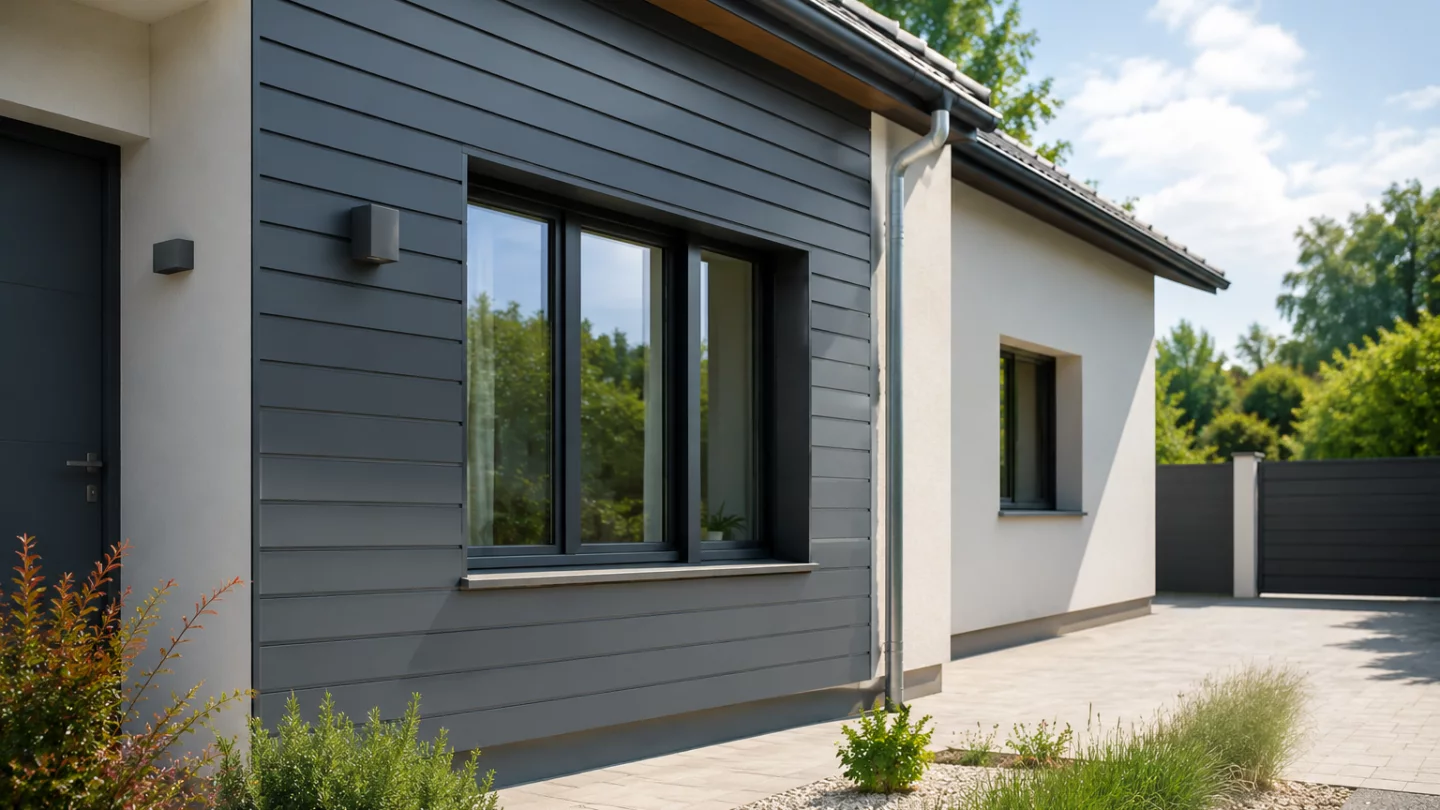 Image générée : Maison moderne en extérieur sous le soleil