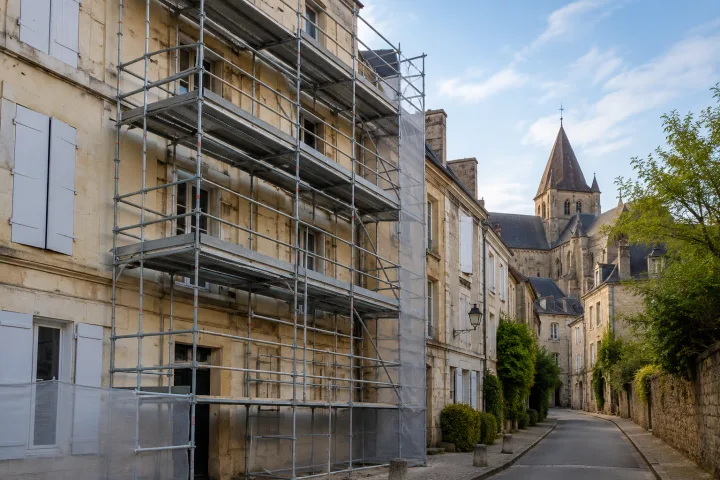 Image générée : Rue tranquille sous rénovation historique