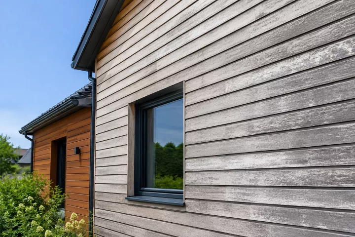 Image générée : Maison moderne avec façade en bois