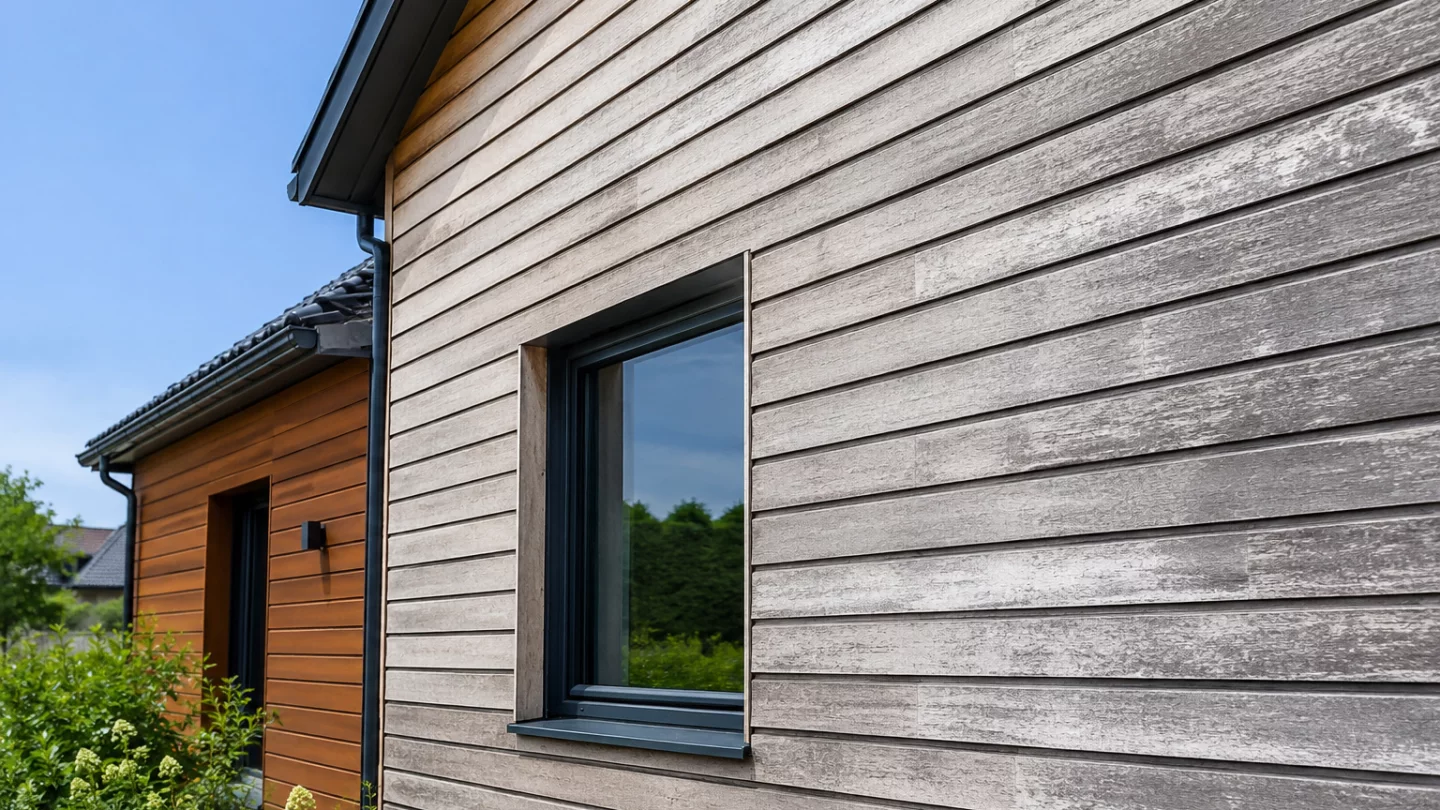 Image générée : Maison moderne avec façade en bois