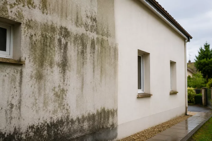 Image générée : Murs endommagés et nettoyage partiel