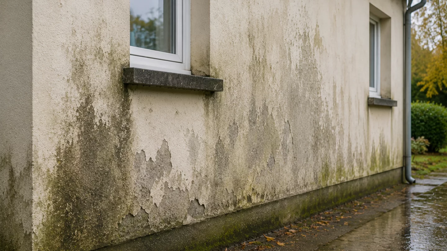 Image générée : Mur humide et façade vieillissante