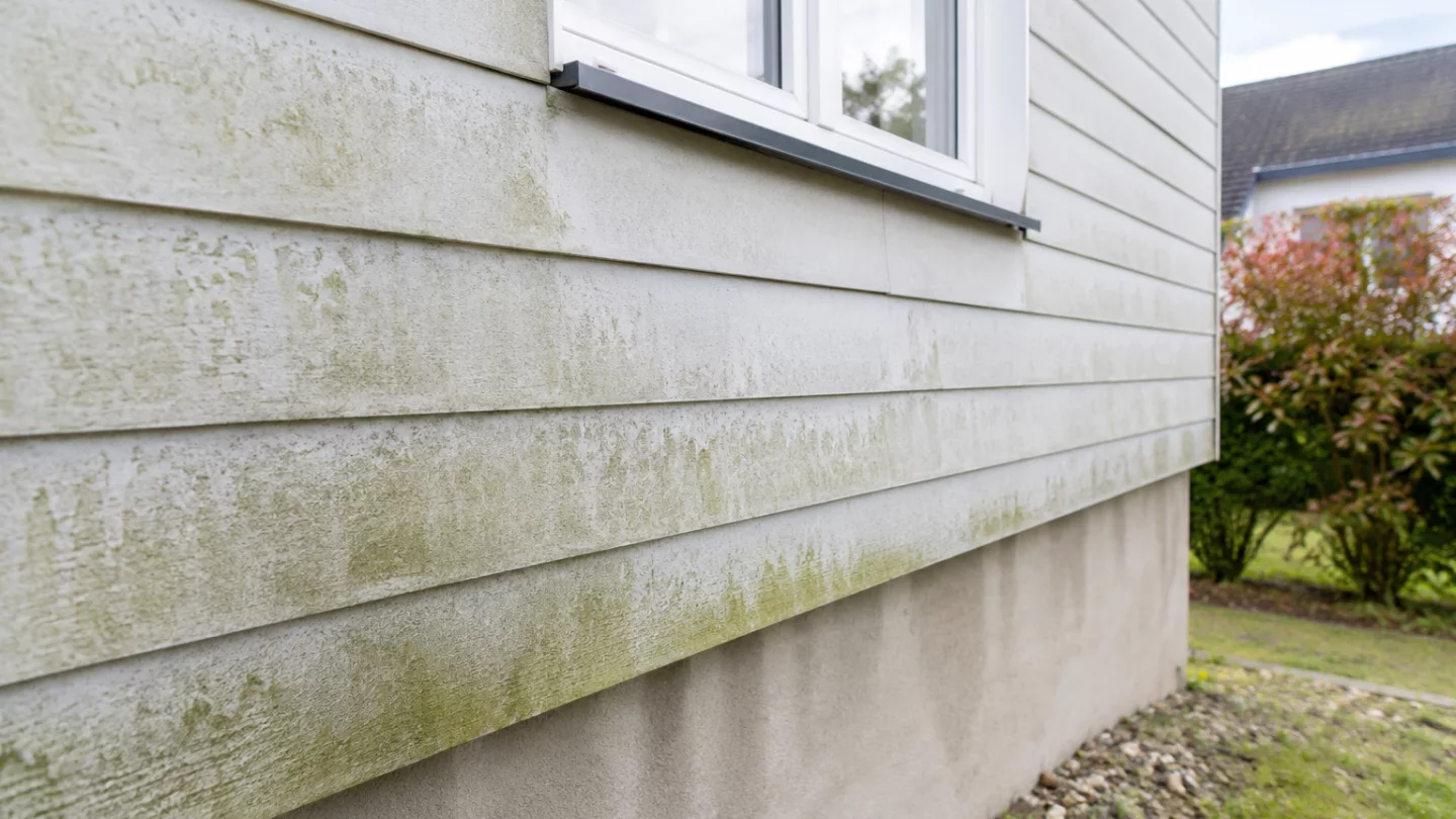 Image générée : Mur extérieur avec fenêtre et mousse