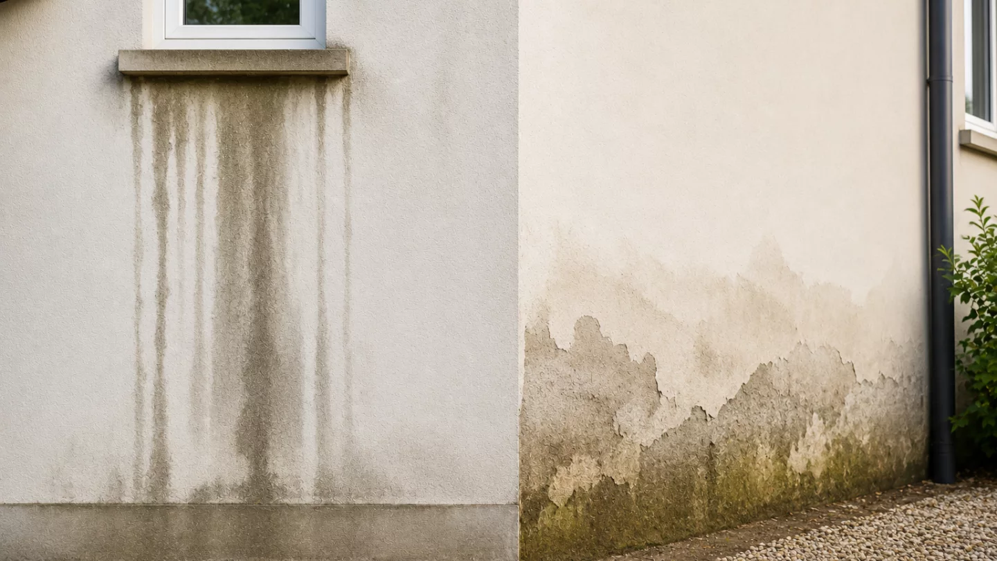 Image générée : Mur fissuré avec traces d'eau