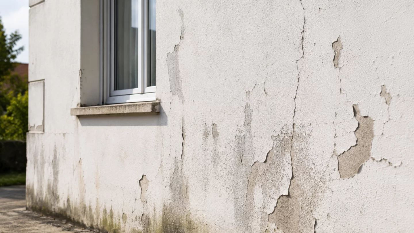 Image générée : Mur vieillissant avec fenêtres et dommages