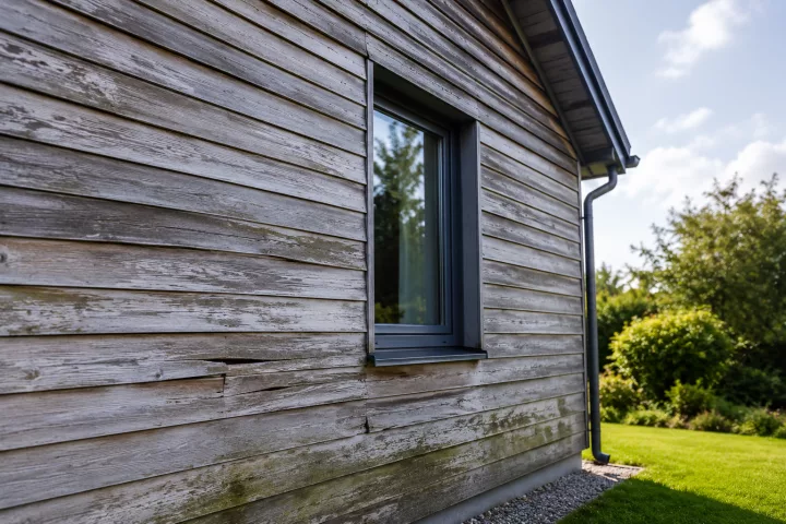 Image générée : Façade en bois vieillie sous le soleil