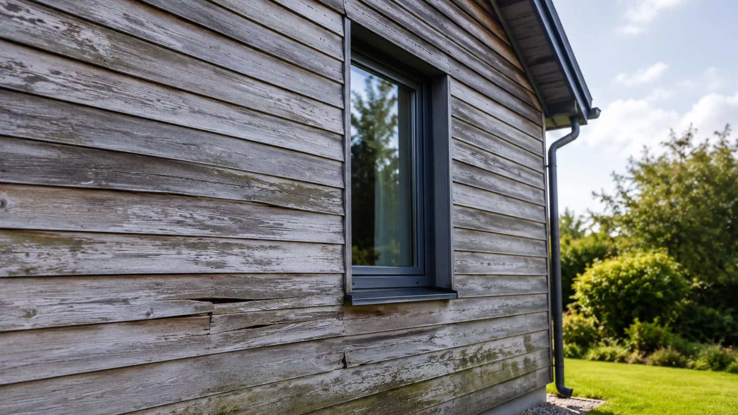 Image générée : Façade en bois vieillie sous le soleil