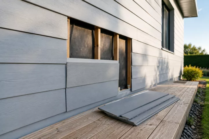 Image générée : Réparation de bardage sur maison moderne
