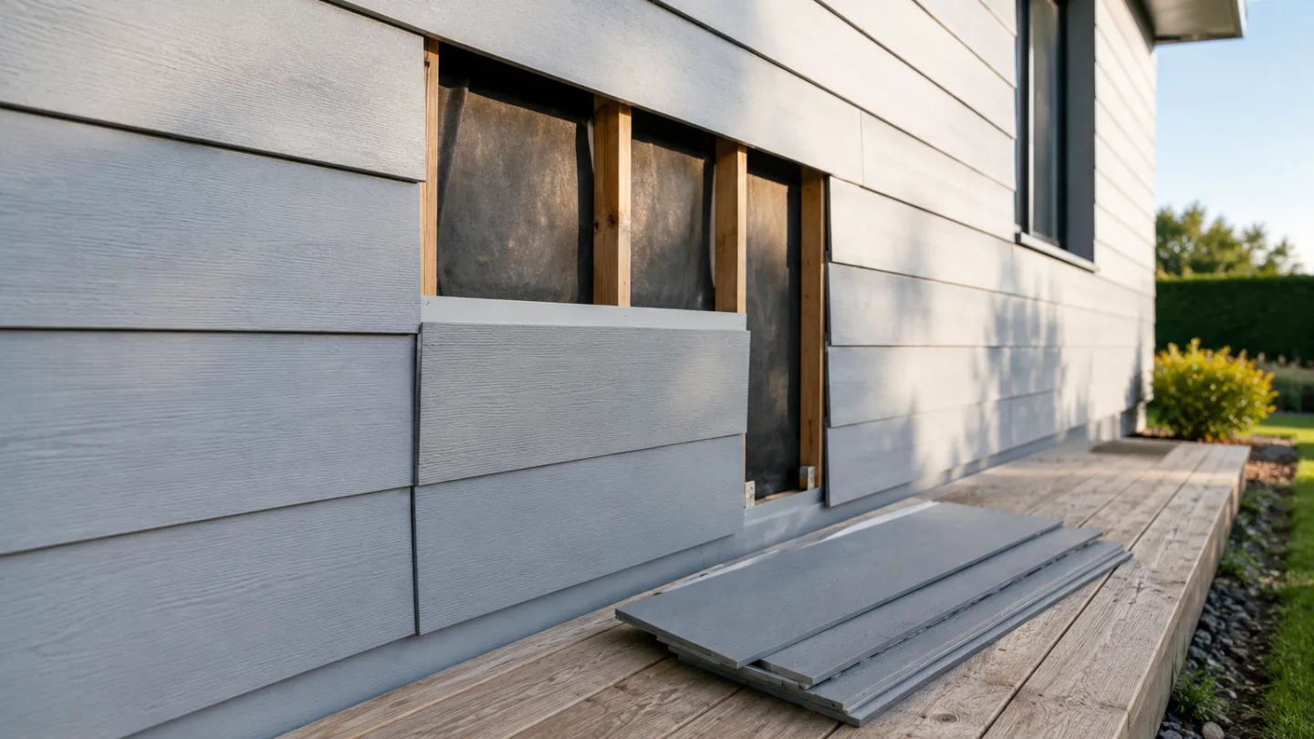 Image générée : Réparation de bardage sur maison moderne
