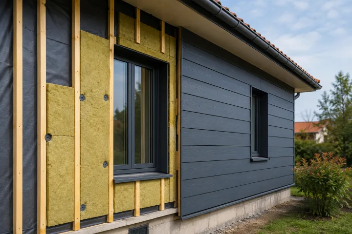 Image générée : Maison en rénovation avec isolation et bardage