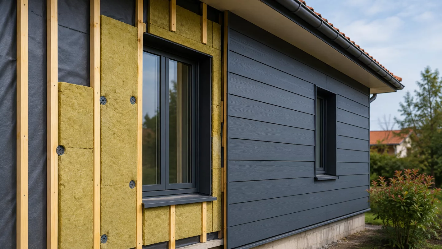 Image générée : Maison en rénovation avec isolation et bardage
