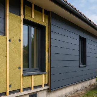 Image générée : Maison en rénovation avec isolation et bardage