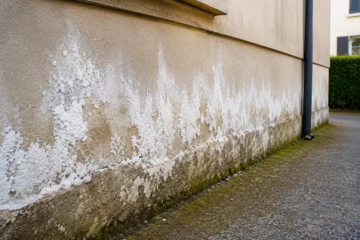 Illustration de Que révèle la présence de salpêtre sur un mur extérieur ?