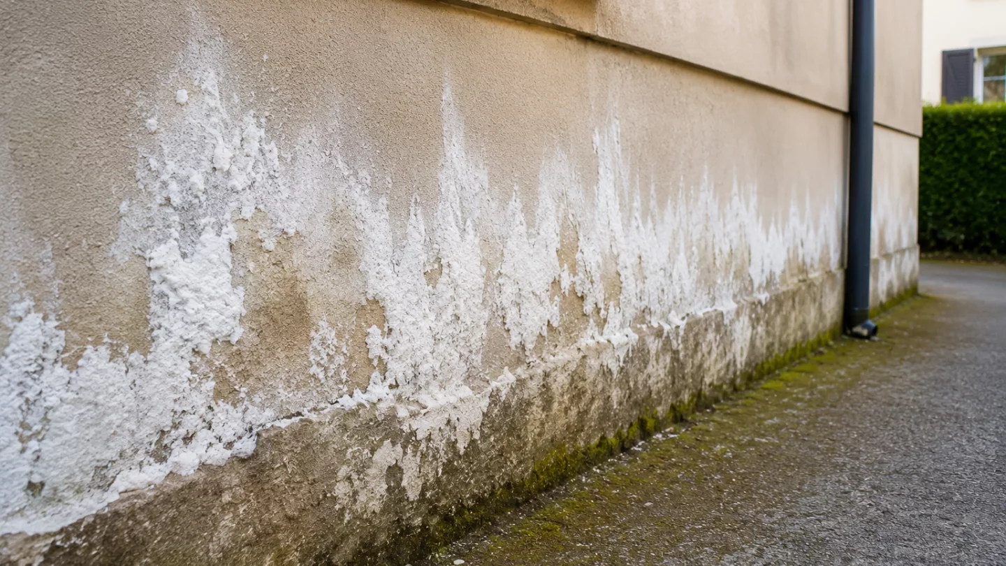 Image générée : Détérioration d'un mur extérieur humide