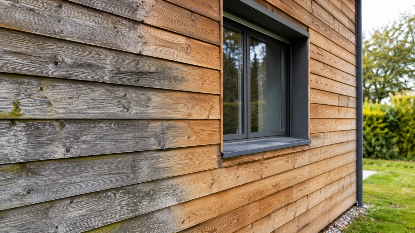 Image générée : Mur en bois moderne avec fenêtre