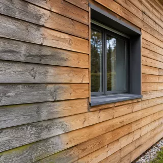 Image générée : Mur en bois moderne avec fenêtre