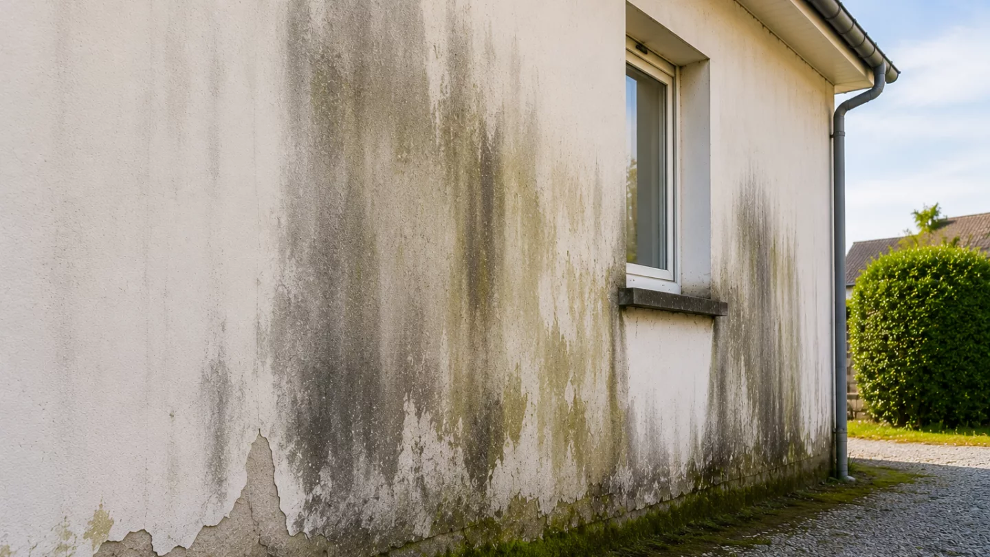 Image générée : Mur humide et endommagé par l'eau