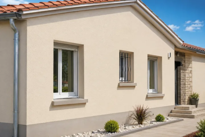 Image générée : Maison typique à l'ombre du ciel bleu