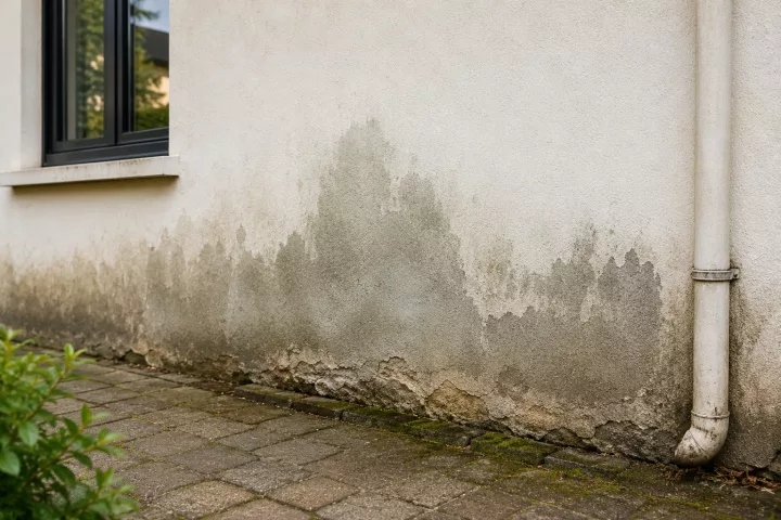 Image générée : Mur extérieur usé et moisissures
