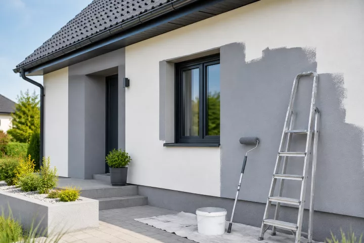 Image générée : Maison moderne en rénovation sous le soleil